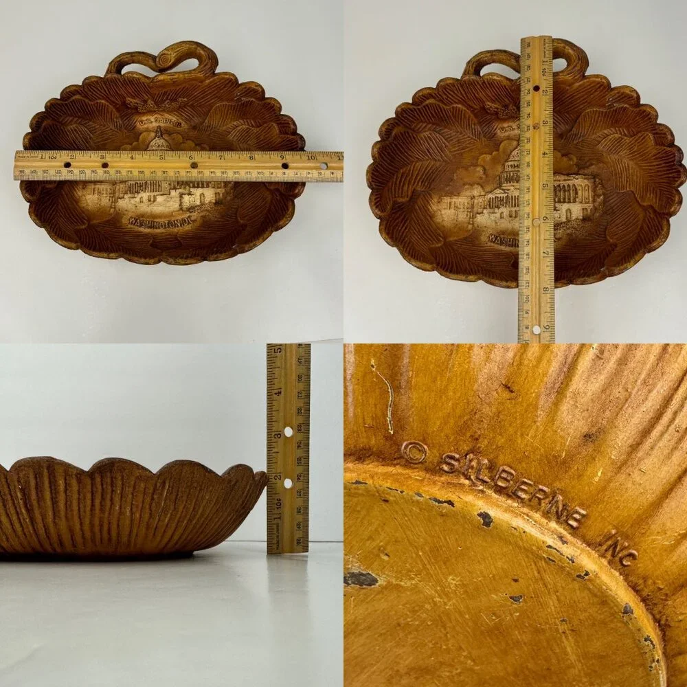 Vtg Silberne Inc Washington DC US Capital Souvenir Plastic Faux Wood Leaves Dish